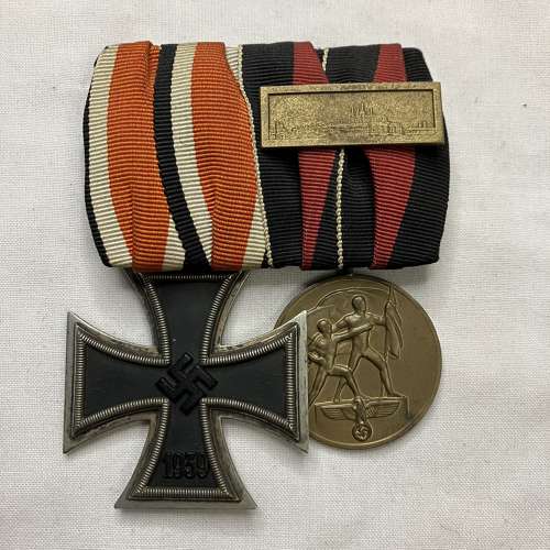 German Medal Bar Iron Cross and Sudetenland with Prague Castle