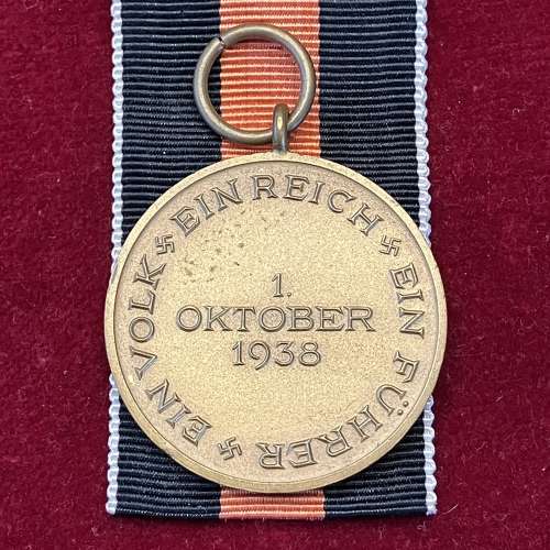 Sudetenland Medal Okt 1938